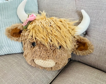 Highland Cow Pillow, Decorative Nursery Decor, Farmhouse Cow Pillow - by JoJo Boo