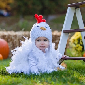 Baby Chicken Costume Chicken Hat Baby Chicken Hat, Booties and Feathered Romper Halloween Baby and Toddler Costume by JoJo Boo image 2