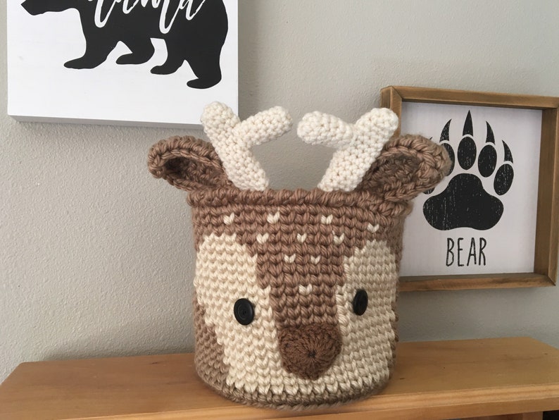 Deer Basket Woodland Fawn Crochet Nursery Bin Baby Shower Gift by JoJo's Bootique image 6