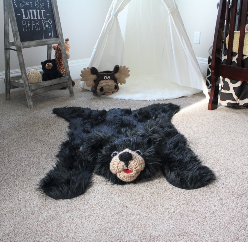 Bear Rug Black Bear Nursery Decor Long Faux Fur Accent Rug Etsy