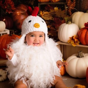 Crocheted Baby Chicken Costume: Feathered Romper, Hat & Booties