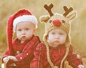 Conjunto de gorro de reno y Papá Noel: gorros navideños tejidos a crochet, de JoJo's Bootique