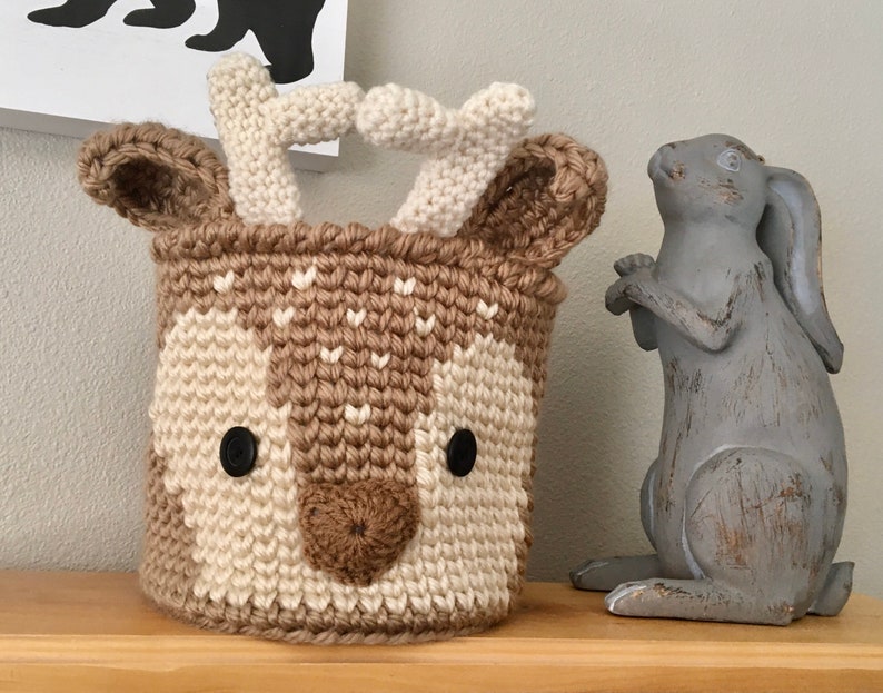 Deer Basket Woodland Fawn Crochet Nursery Bin Baby Shower Gift by JoJo's Bootique image 7