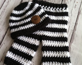 Baby Pants and Hat Set - Black and White Striped Pants - Photography Prop Pants - Striped Baby Pants - by JoJo's Bootique