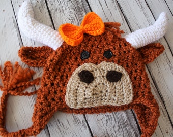 Highland Cow Hat - Baby Longhorn Hat - Scottish Coo Halloween costume hat - by JoJo Boo