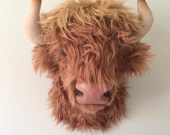 Highland Cow Wall Mount -Bison Faux Taxidermy- Scottish Ox Nursery Decor - by JoJo's Bootique