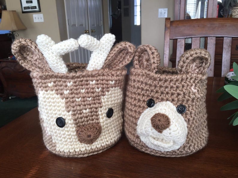 Deer Basket Woodland Fawn Crochet Nursery Bin Baby Shower Gift by JoJo's Bootique image 8