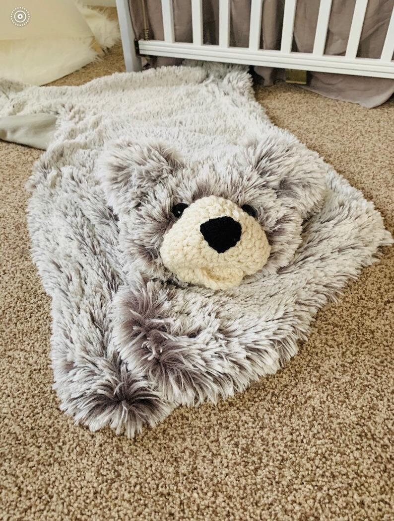 Small Bear Rug Frosted Gray Woodland Nursery Decor Tummy Etsy
