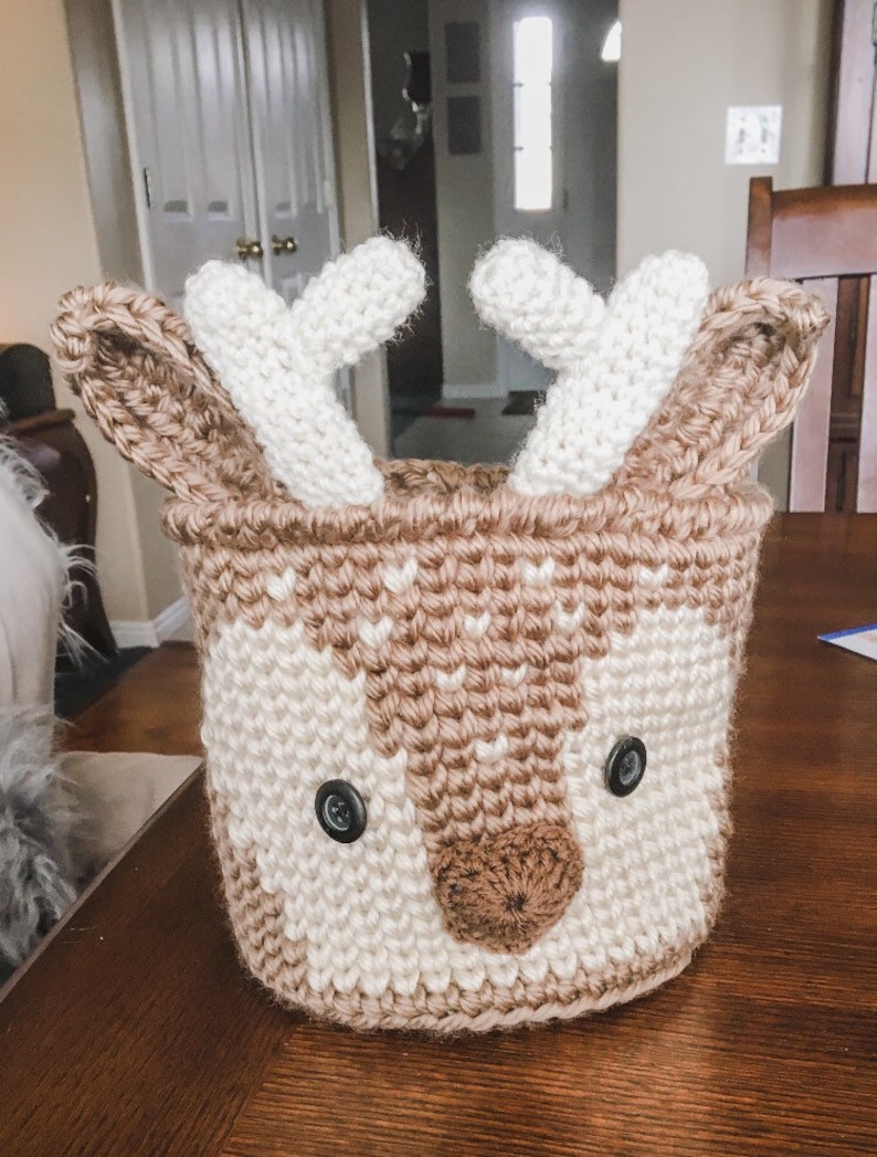 Deer Basket Woodland Fawn Crochet Nursery Bin Baby Shower Gift by JoJo's Bootique image 3