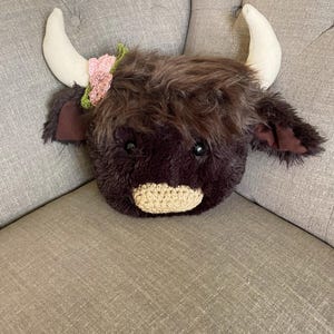 Highland Cow Pillow: Minky Fur Nursery Decor Dark Brown Bison
