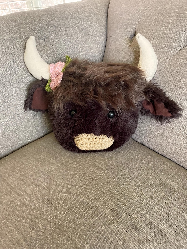 Highland Cow Pillow: Minky Fur Nursery Decor Dark Brown Bison