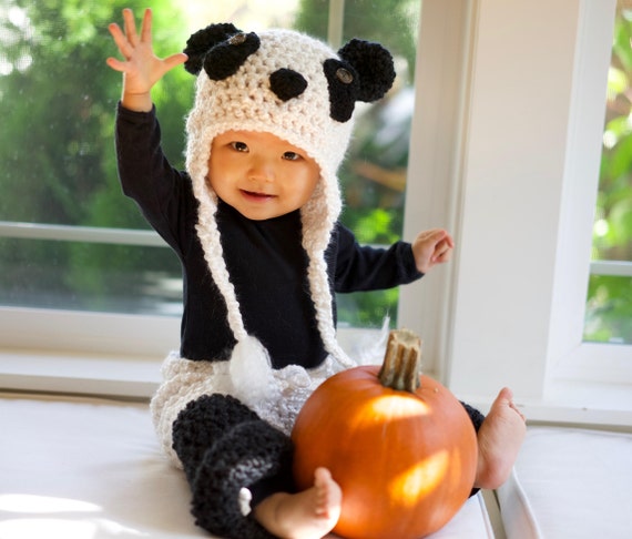 Crochet Photo Prop Baby Panda Costume Baby Shower Infant Newborn Outfit hat and pants