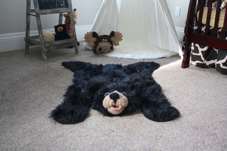 Bear Rug Black Bear Nursery Decor Long Faux Fur Accent Rug Etsy