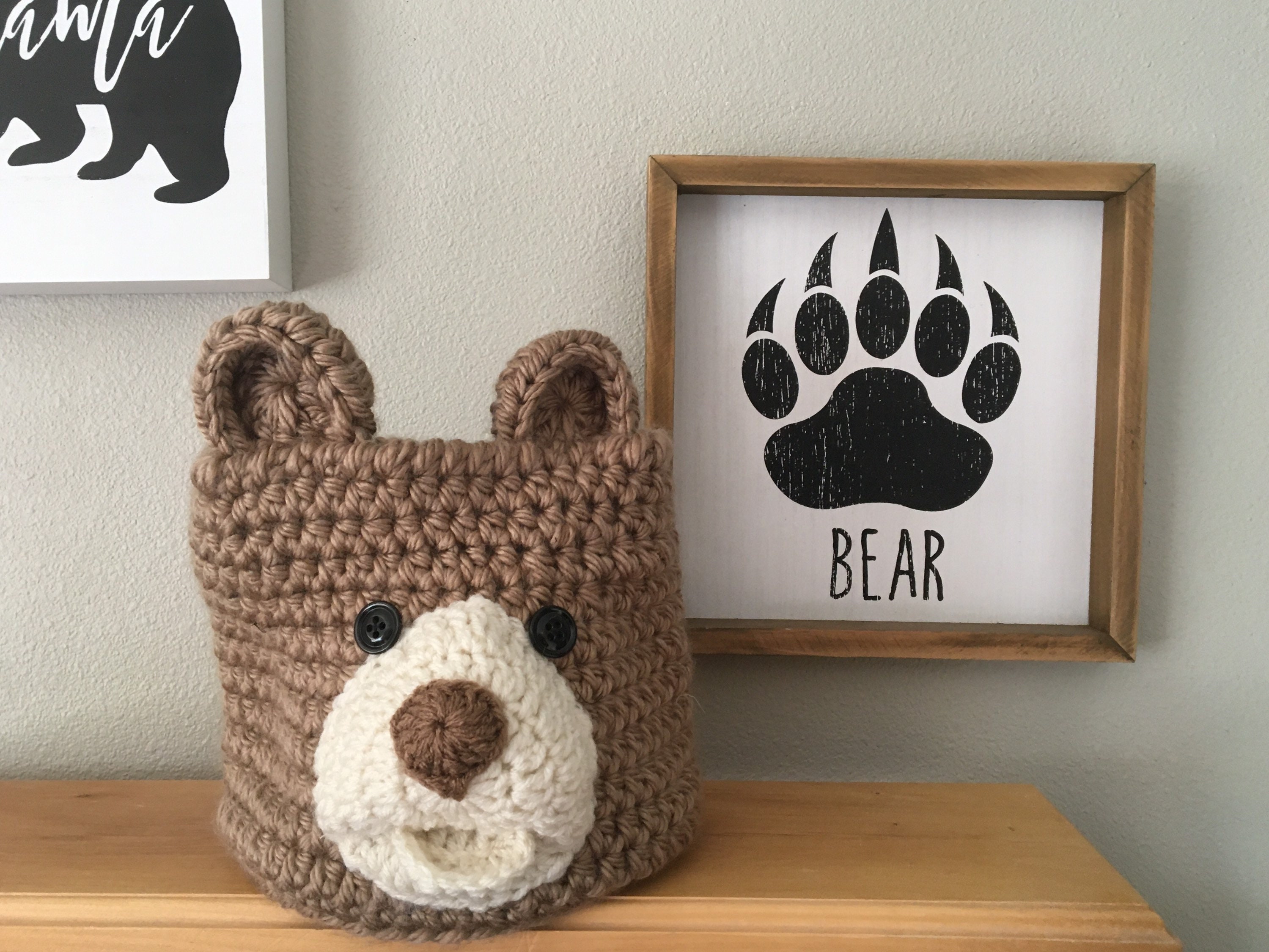 Beige Bear Basket, Crochet Basket, Bear Nursery Decor 