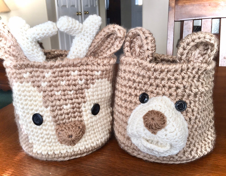 Deer Basket Woodland Fawn Crochet Nursery Bin Baby Shower Gift by JoJo's Bootique image 4