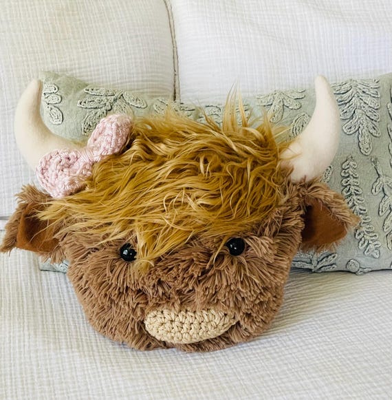 Highland Cow Pillow: Minky Fur Nursery Decor