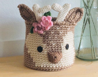 Deer Basket - Woodland Fawn Crochet Nursery Bin - Baby Shower Gift - by JoJo's Bootique