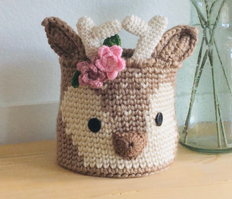 Deer Basket Woodland Fawn Crochet Nursery Bin Baby Shower Gift by JoJo's Bootique image 1