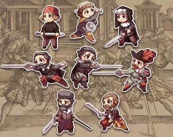 HEMA Chibi Sword Master Vinyl Stickers, Medieval Renaissance Historical Fencing Art Decals