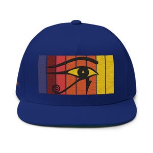 Flat Bill-pet, eye of Horus streetwear-accessoire voor liefhebbers van Egypte, kleurrijke geborduurde hoed, uniek cadeau-idee, hiphop-hoofddeksels