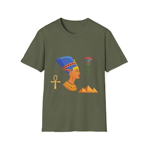 Egyptian Queen Graphic T-Shirt, Unisex Softstyle Tee, Vintage Egypt Art Shirt, Stylish Casual Wear, Unique Gift Idea