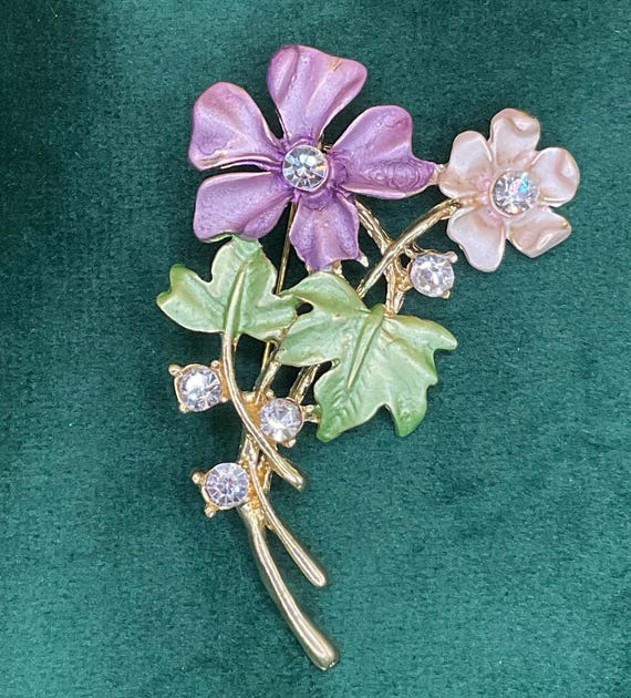 Elegant Gold and Purple Floral Brooch Vintage Gold-toned and Purple Flower Brooch Pin - Etsy main image 4