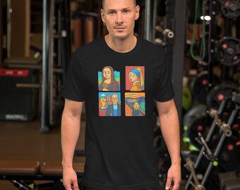 Quirky Art Parody T-Shirt – Cartoon Spoofs Popular Paintings – Funny Museum Lover Tees