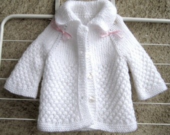 Baby Hand Knit Cardigan, Newborn Buttons Sweater, White Collar Warm Kids Jacket, Hand Made Long sleeve Vest, Baby Clothing 3 - 6 months
