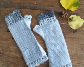 Long Gray Ombre Fingerless Gloves, Hand Crochet Texting Mittens, Girls Wool Knitting Wrist Warmers, Women Winter Accessory, Christmas gift