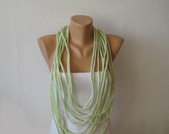 Infinity Knitted Scarf Loop, Glitter Lime Necklace, Rope Acrylic Lame Neckwarmer, Versatile Circle Long Loop Scarf, Luxury Women Accessories