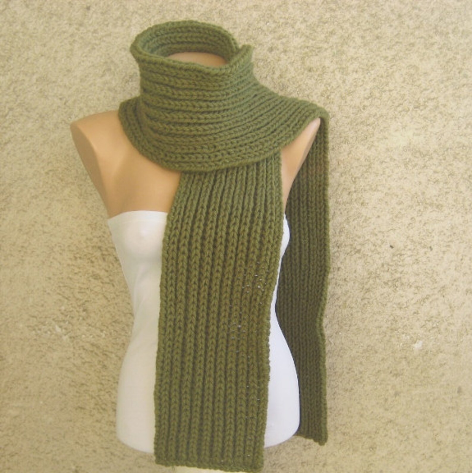 Chunky Knit Men Women Scarf / Army Green Long Thick Scarf / Double Face