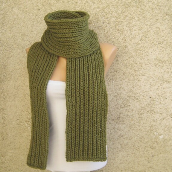Chunky Knit Men Women Scarf / Army Green Long Thick Scarf / Double Face ...