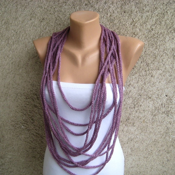 Infinity Knit Scarf Necklace, Glitter Dusty Rose Loop Scarf, Rope ...