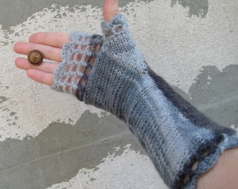 Long Lace Fingerless Gloves in Shades of Gray, Hand Knitting Texting Mittens, Girls Wool Arm Warmers, Women Winter Accessory, Christmas gift