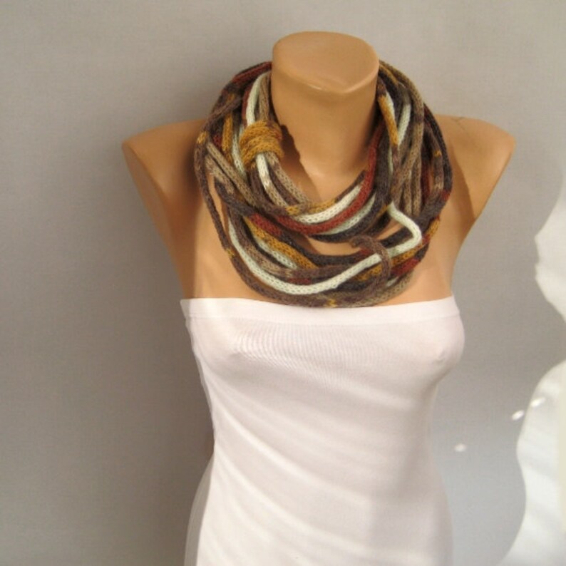 Knitted Rope Scarf Infinity Loop Necklace Angora Chocolate / Etsy