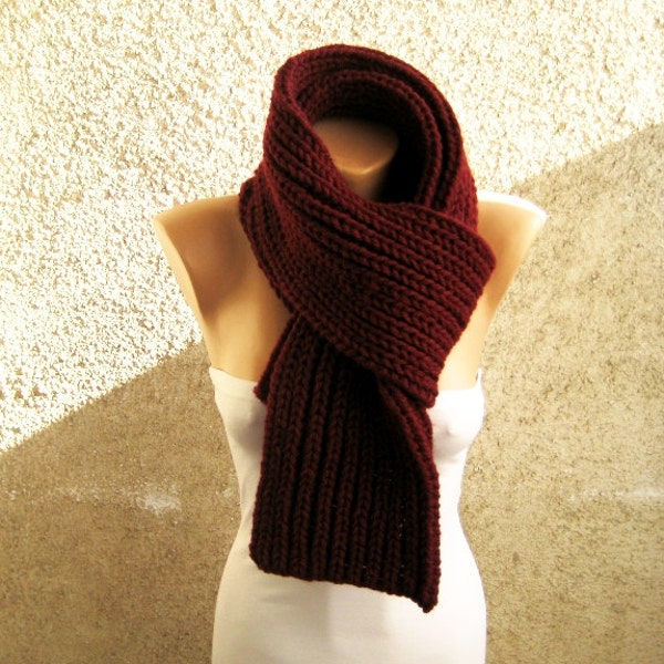 Hand Knit Burgundy Men Alpaca Scarf, Long Thick Soft Double face Scarf, Organic Wool Blend fil Wrap, Winter accessory, Christmas gift idea