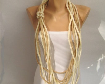 Infinity Knit Rope Necklace with Sequins, Glitter Mohair Loop Scarf, Extra Long Neck warmer, Cappuccino Ivory Luxury Scarf, Women Accessory