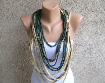 Cotton Rope Loop Scarf Necklace, Infinity Knit Scarf Neckwarmer, Versatile Silk Champagne Green Scarf, Modern Women Accessory, Christms gift