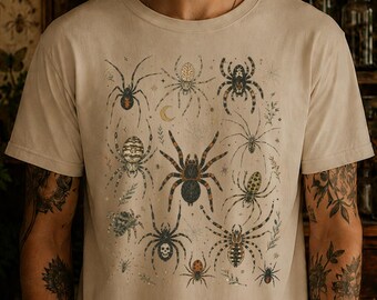 Retro-Spinnen-Shirt, Spinnenmotiv-Halloween-T-Shirt, Gothic-Naturliebhaber-Geschenk-T-Shirt, Kurioses Spinnen-T-Shirt, Entomologie-Geschenk-T-Shirt