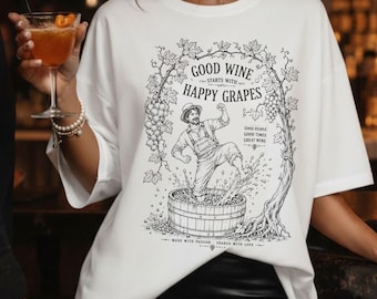 Winzer-Shirt, Lustiges Weinliebhaber-T-Shirt, Traubenstampf-T-Shirt, Weinberg-Shirt, Geschenk für Weingüter, Sommelier-Souvenir, Gute-Wein-und-glückliche-Trauben-T-Shirt