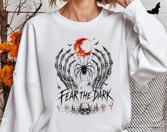 Gothic-Halloween-Sweatshirt, Rundhalsausschnitt mit Spinnenmotiv, Skeletthände-Shirt, Grunge-Horror-Sweatshirt, Alternative Halloween-Geschenk-Pullover