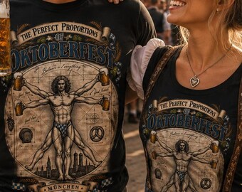 Unisex Oktoberfest-T-Shirt mit Vitruvian-Motiv, lustiges Bierfest-Shirt, Geschenk für Bierliebhaber aus München, Shirt im bayerischen Stil, Freizeit-T-Shirt fürs Bierfest