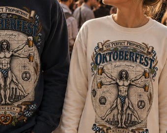 Oktoberfest-Sweatshirt oder -Hoodie mit Vitruvian-Motiv, lustiger Bierfest-Hoodie, Geschenk für Bierliebhaber aus München, bayerischer Oktoberfest-Pullover