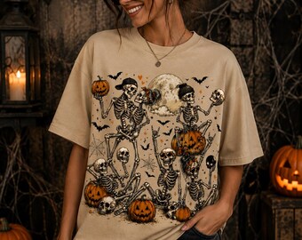 Lustiges Skelett-Halloween-Shirt, Tanzendes Skelett-T-Shirt, Geschenk-T-Shirt für die Gruselsaison, Skelett-Paar-T-Shirt, Kunst-T-Shirt für Halloween-Partys