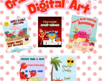 Colorful Crab Wall Art Prints: Beach Classroom Decor (Digital Download)