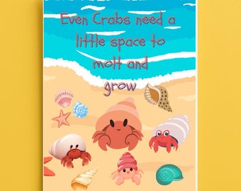Crab Motivational Art, Beach Classroom Decor (Digital Download)