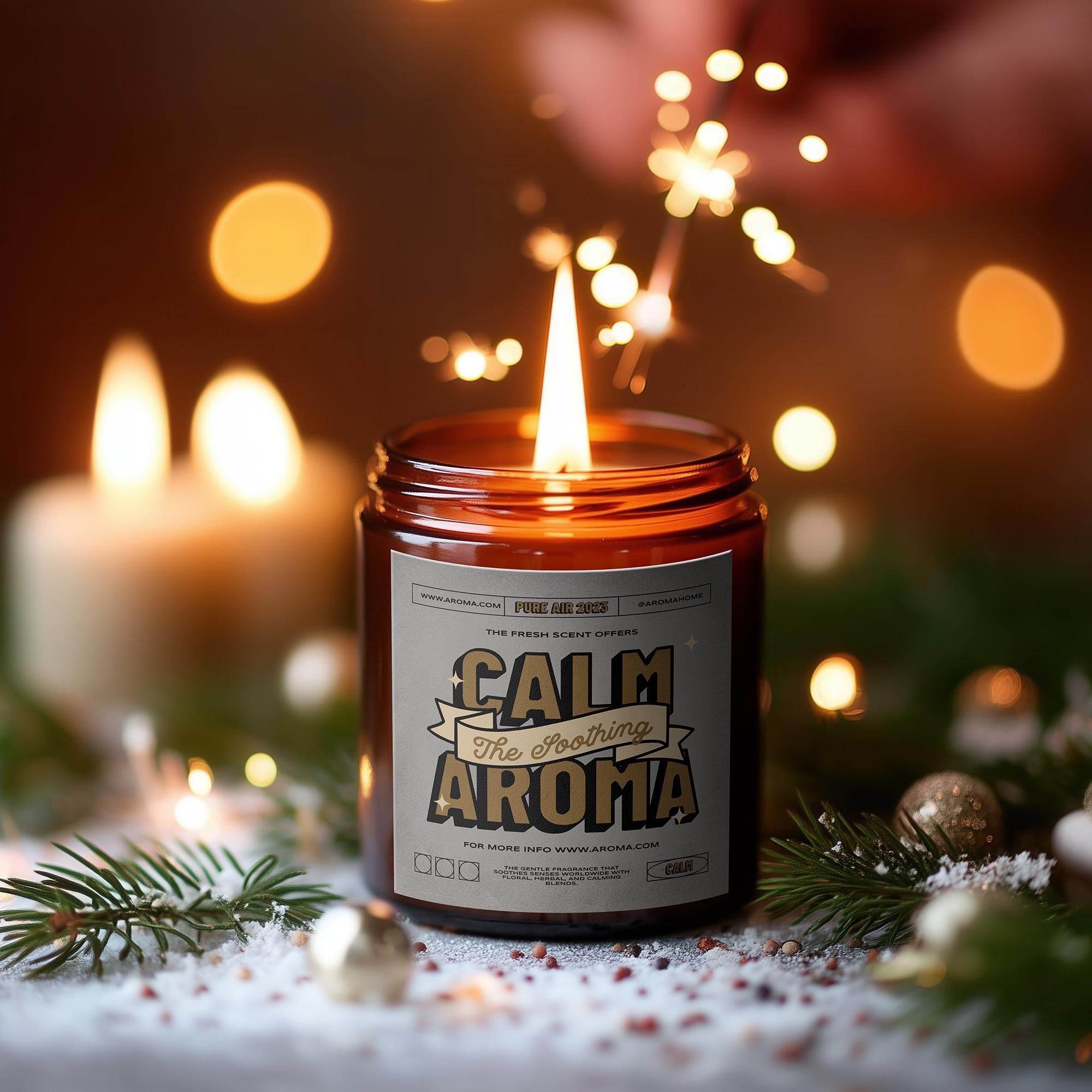 デジタルクリスマスアンバーガラスキャンドルモックアップ | Woodwick