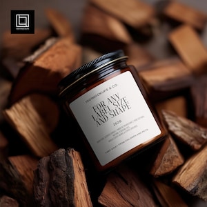 May include: A brown glass jar with a black lid and a white label that reads "FOR ANY LABEL SIZE AND SHAPE" and "250g". The jar is surrounded by pieces of brown wood.