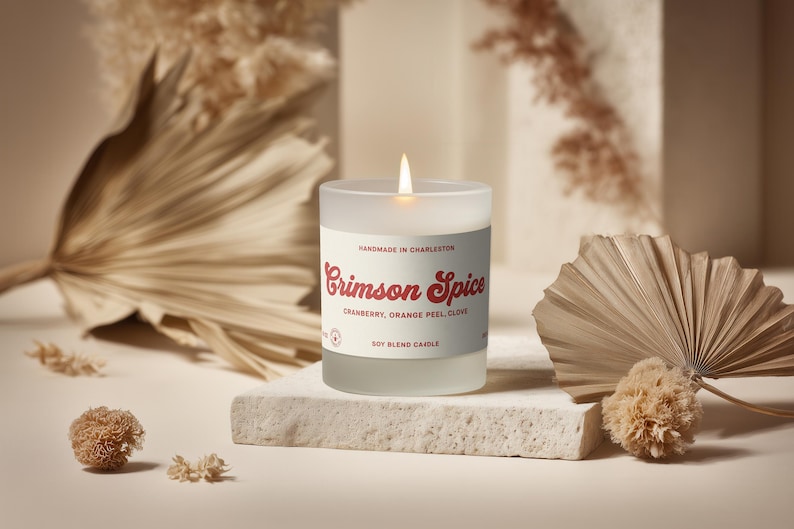 Frosted Glass Candle Mockup PSD PNG, Custom Label Size, Cylindrical POD Scented Candle Mock-up, Boho Studio Label Design Styled Template image 7