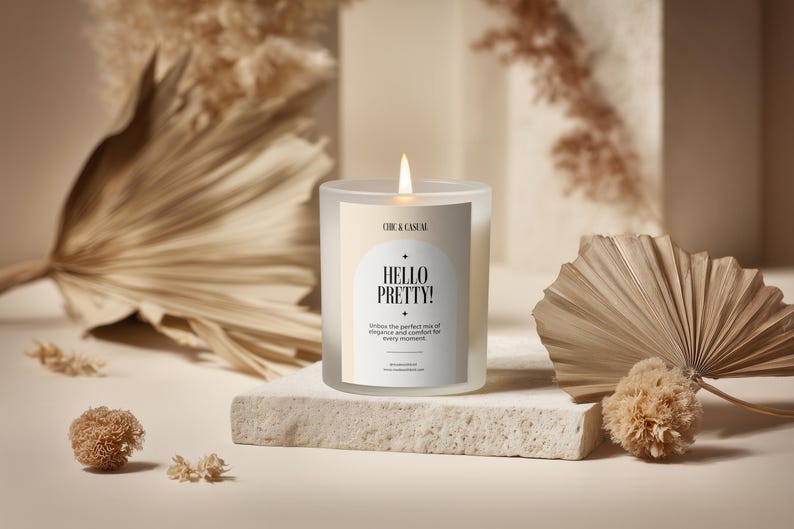 Frosted Glass Candle Mockup PSD PNG, Custom Label Size, Cylindrical POD Scented Candle Mock-up, Boho Studio Label Design Styled Template image 9